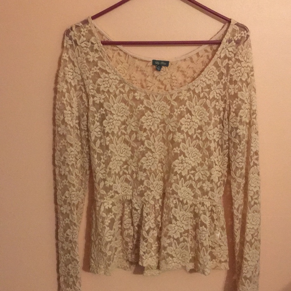 Pink/peach lace peplum blouse